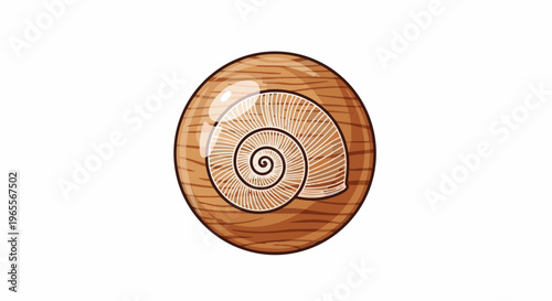 A stylized illustration of a snail shell with wooden texture