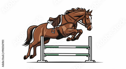 Horse jumps over obstacle during competition