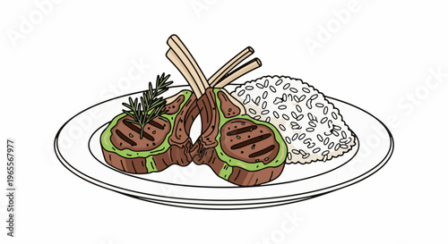 Grilled lamb chops with rice and herb garnish