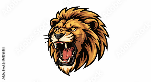 Ferocious lion head with open mouth, sharp teeth, and detailed mane