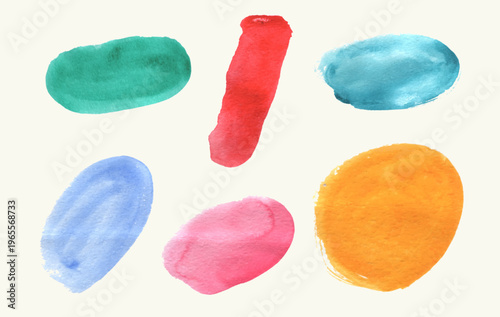 Set of colorful watercolor brush strokes vector. Collection of paint splatter illustration. Watercolor stains circles and ovals vector. Abstract background, pattern, texture. Design, pastel colors.