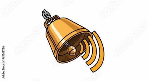 Golden bell with clapper rings with radiating sound waves
