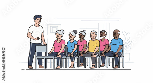 Instructor leads seniors in a seated exercise class