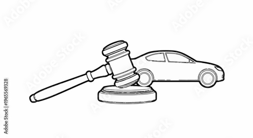 Gavel striking a car, representing legal proceedings for vehicles