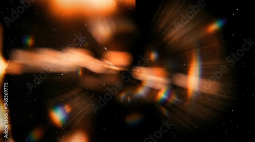 Photos Blurry abstract background with orange and rainbow light effects on black