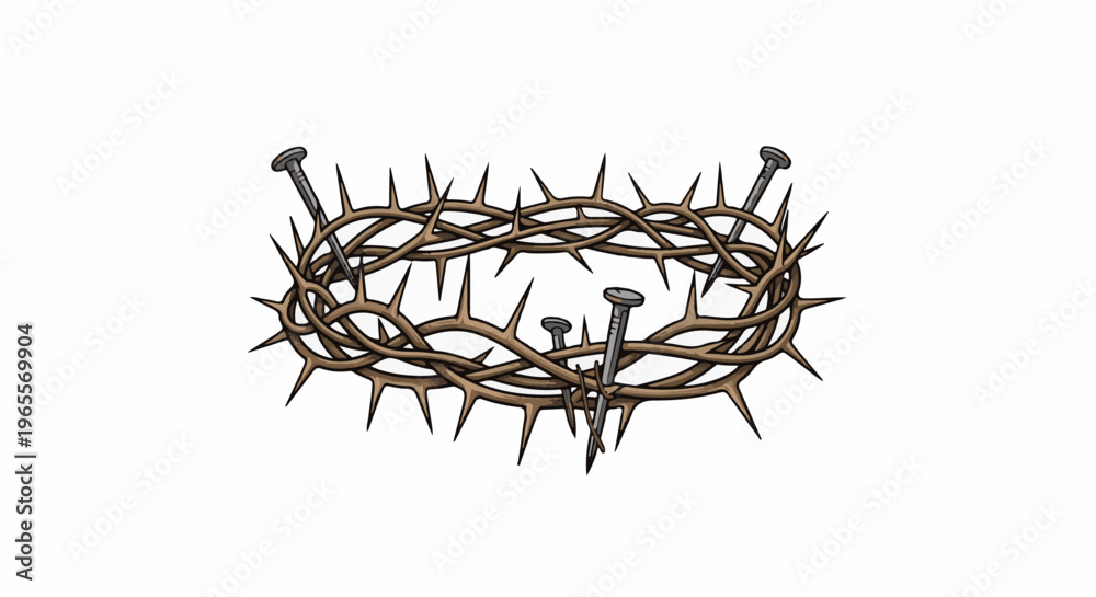 Fototapeta premium A crown of thorns with nails piercing it on a white background