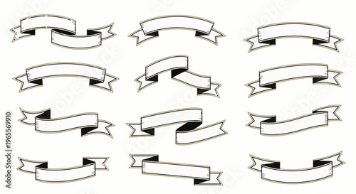 A collection of twelve sketched banners with curved and straight designs