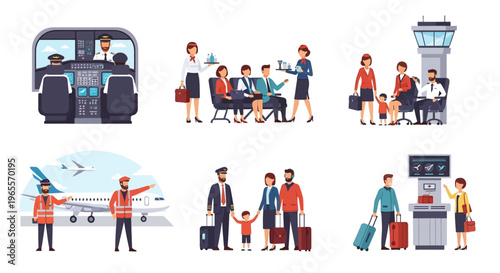 Airport Life: Pilots, Passengers, and Ground Crew Scenes