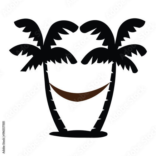 Tropical Palm Trees with Hammock Icon – Summer Vacation, Beach Relaxation, and Travel Vector Design