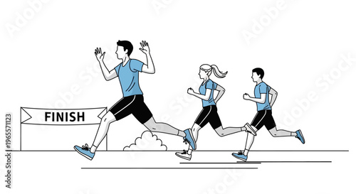 Athletes racing towards finish line, competitive sports, victory, achievement, healthy lifestyle