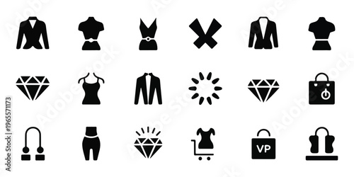 Luxury fashion icons showcase boutique shopping motifs in a symmetrical layout