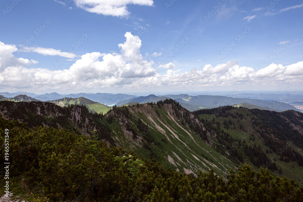 Fototapeta premium Mountain hiking at Brecherspitze mountain, Bavaria, Germany in summertime