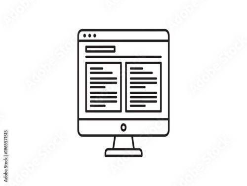 A simple line drawing of a computer monitor displaying a webpage