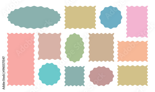 Vector set colorful zigzag wavy edge frames. Rectangular, round, circle, oval and square scalloped frames.  