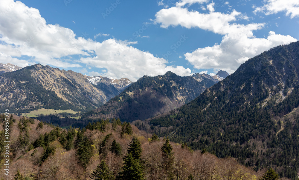 Fototapeta premium Panorama of Lake Freibergsee in Bavaria, Germany, springtime