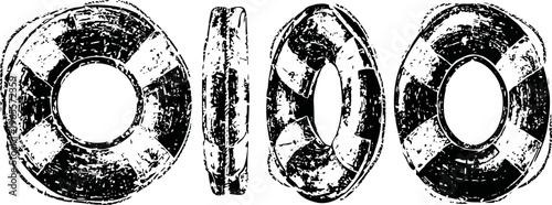 vintage lifebuoy rings set nautical safety equipment with rope detail in grunge marine rescue float devices