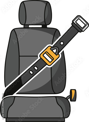 Car seat belt illustration with buckle and seat
