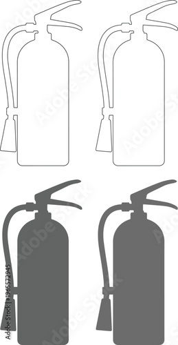 Fire extinguisher vector silhouettes, essential safety equipment icons, emergency fire suppression tools, industrial security graphics for risk management