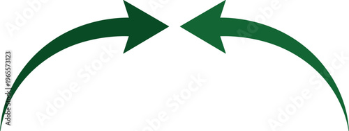 Curved green arrows vector graphic, opposing directions, dynamic flow illustration, business process diagram element, infographic design asset