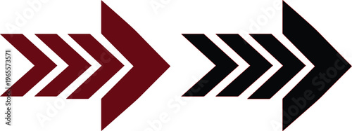 Modern right-pointing arrow vector set, sleek black and deep red directional arrows, progress and forward movement graphic elements, isolated on white for web design and presentations