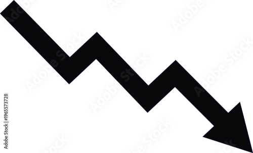 Cuadro en lienzo Black downward zig-zag arrow, a sharp decline indicator