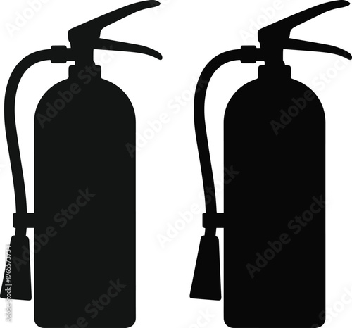 Fire extinguisher silhouette vector icon set, essential safety equipment graphic, emergency fire suppression tool, industrial and commercial safety symbol