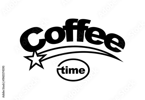 Coffee time typography design with star and swoosh, y2k streetwear style vector illustration. For t-shirt prints, streetwear apparel, cafes, sticker, and posters.