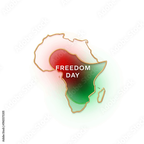 Illustration of Africa with a red and green gradient and the words 'FREEDOM DAY' in the center, symbolizing Juneteenth on a white background with a simple line outline.