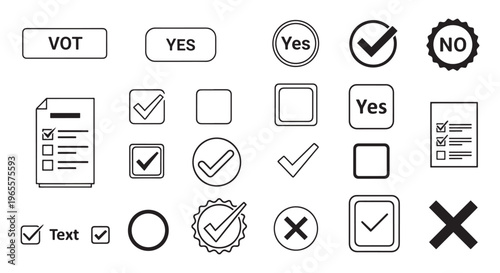 Vote Yes No Checkmark Checkbox and Ballot Icon Vector Set