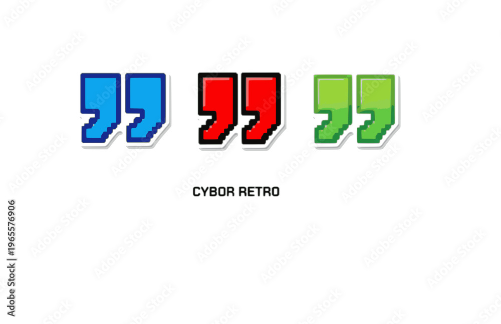 Obraz premium Pixel Art Quote Mark Silhouette Sticker, Cyber Retro 8-bit Quotation Vector, Modern Digital Tech Nostalgia Icon Illustration