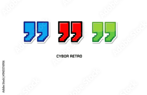 Pixel Art Quote Mark Silhouette Sticker, Cyber Retro 8-bit Quotation Vector, Modern Digital Tech Nostalgia Icon Illustration