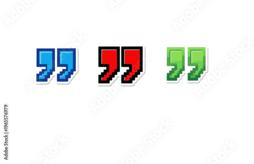 Pixel Art Quote Mark Silhouette Sticker, Cyber Retro 8-bit Quotation Vector, Modern Digital Tech Nostalgia Icon Illustration