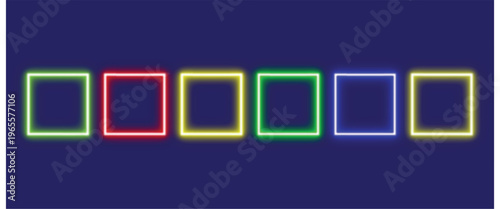
Neon frames with glow effects. neon circle light effect glows in vibrant yellow tones. ubtle haze surrounds the border adding depth and softness. Blue rectangle neon frame, light sign box, outline bo