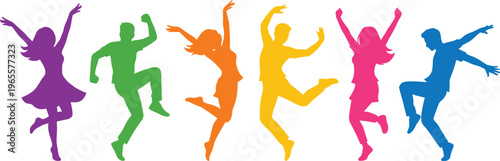 Colorful Silhouette of Dancing People in Different Poses, Energetic Dance Movement