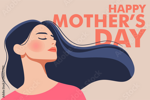 Celebrating Mother's Day. A stylish woman's profile with flowing hair. Vector illustration in a minimalistic style.