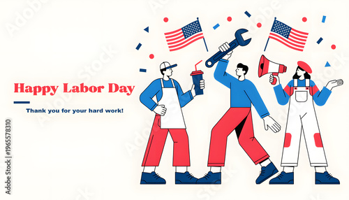 Happy Labor Day Celebration – Workers & Tools Illustration