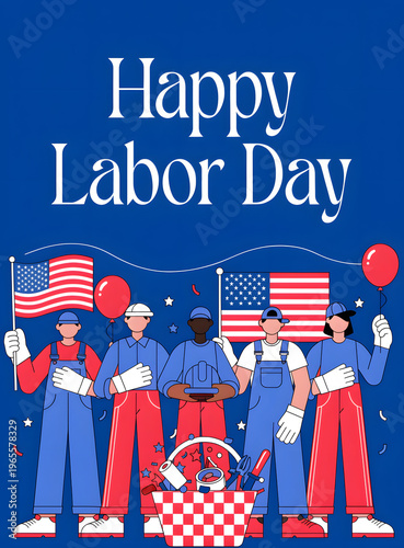 Happy Labor Day Celebration – Workers & Tools Illustration