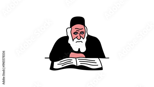 Jewish Rabbi Portrait, flat vector illustration