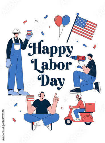 Happy Labor Day Celebration – Workers & Tools Illustration