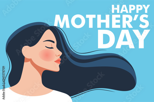 Celebrating Mother's Day. A stylish woman's profile with flowing hair. Vector illustration in a minimalistic style.