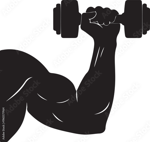 A black and white image of a man lifting a dumbbell