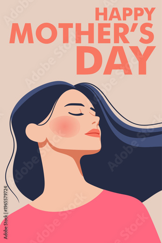 Celebrating Mother's Day. A stylish woman's profile with flowing hair. Vector illustration in a minimalistic style.