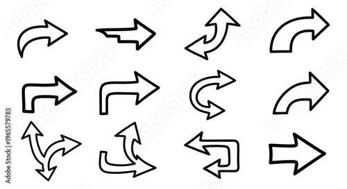 Various black and white vector arrows pointing in multiple directions for design and graphic use easily