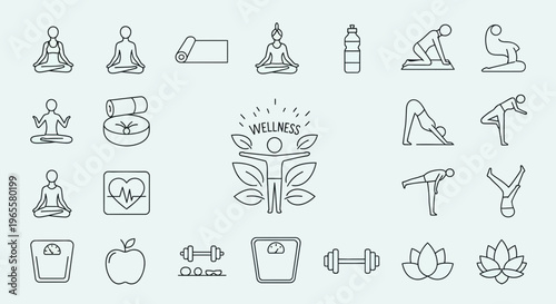 Wellness and Yoga Line Icon Set for Healthy Lifestyle