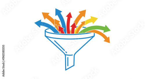 Marketing sales funnel with colorful arrows representing customer journey stages