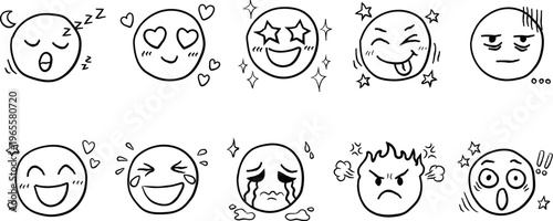 A Collection of Hand-Drawn Doodle Emojis—Ideal for Social Media Stickers, Chat Sticker Packs, Children's Emotional Awareness Cards, and Supplementary Materials for Psychology Courses.