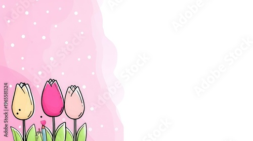 Cute Hand-Drawn Tulips with Pink Background and Simple Design