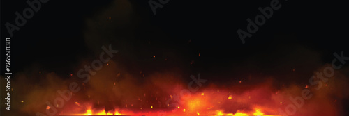 Abstract fire background with glowing sparks and smoke