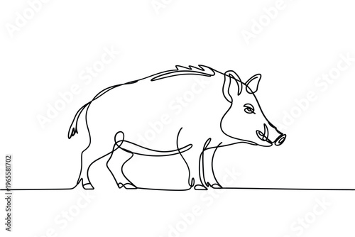 Minimalist line drawing of a wild boar in a side profile view