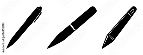 Solid black icon, white background: contract signing pen set with simple line art design featuring outline, illustration, graphic elements with clean design and vector art